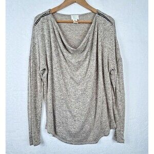 Andrea Jovine XL Drape Neck Heather Brown Zipper Long Sleeve Tunic Top Soft Cozy